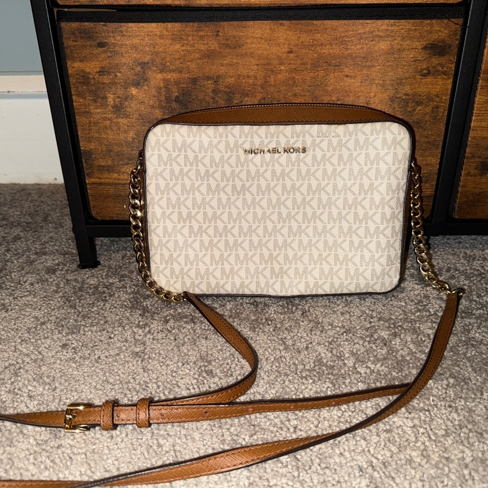 Michael Kors Beige and Brown Crossbody Bag